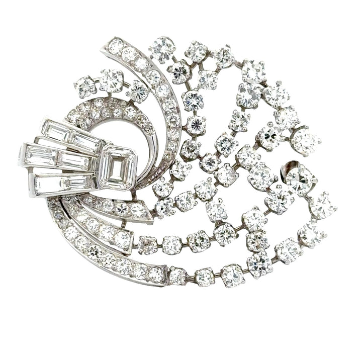 1950's Diamond Platinum Swirl Vintage Brooch Pin