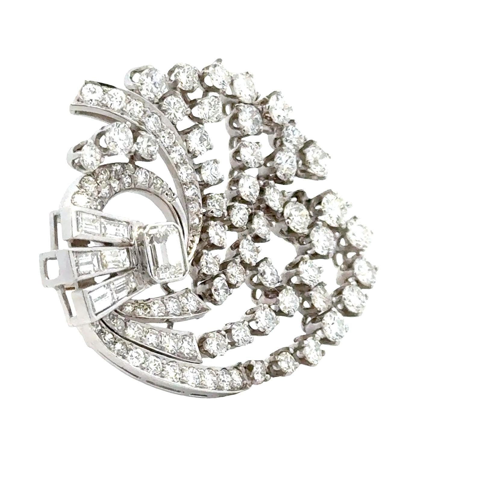 1950's Diamond Platinum Swirl Vintage Brooch Pin