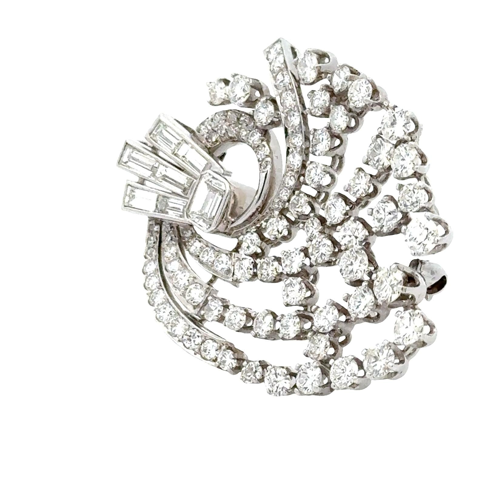 1950's Diamond Platinum Swirl Vintage Brooch Pin