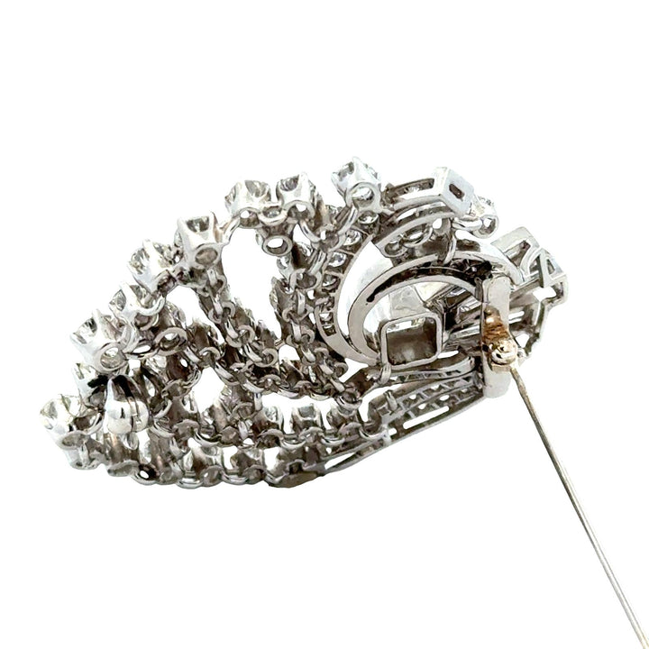 1950's Diamond Platinum Swirl Vintage Brooch Pin