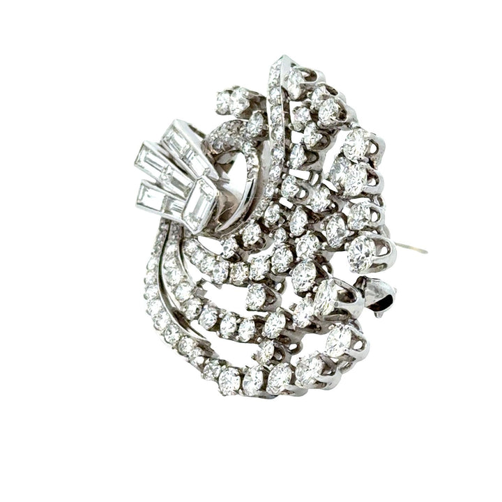 1950's Diamond Platinum Swirl Vintage Brooch Pin