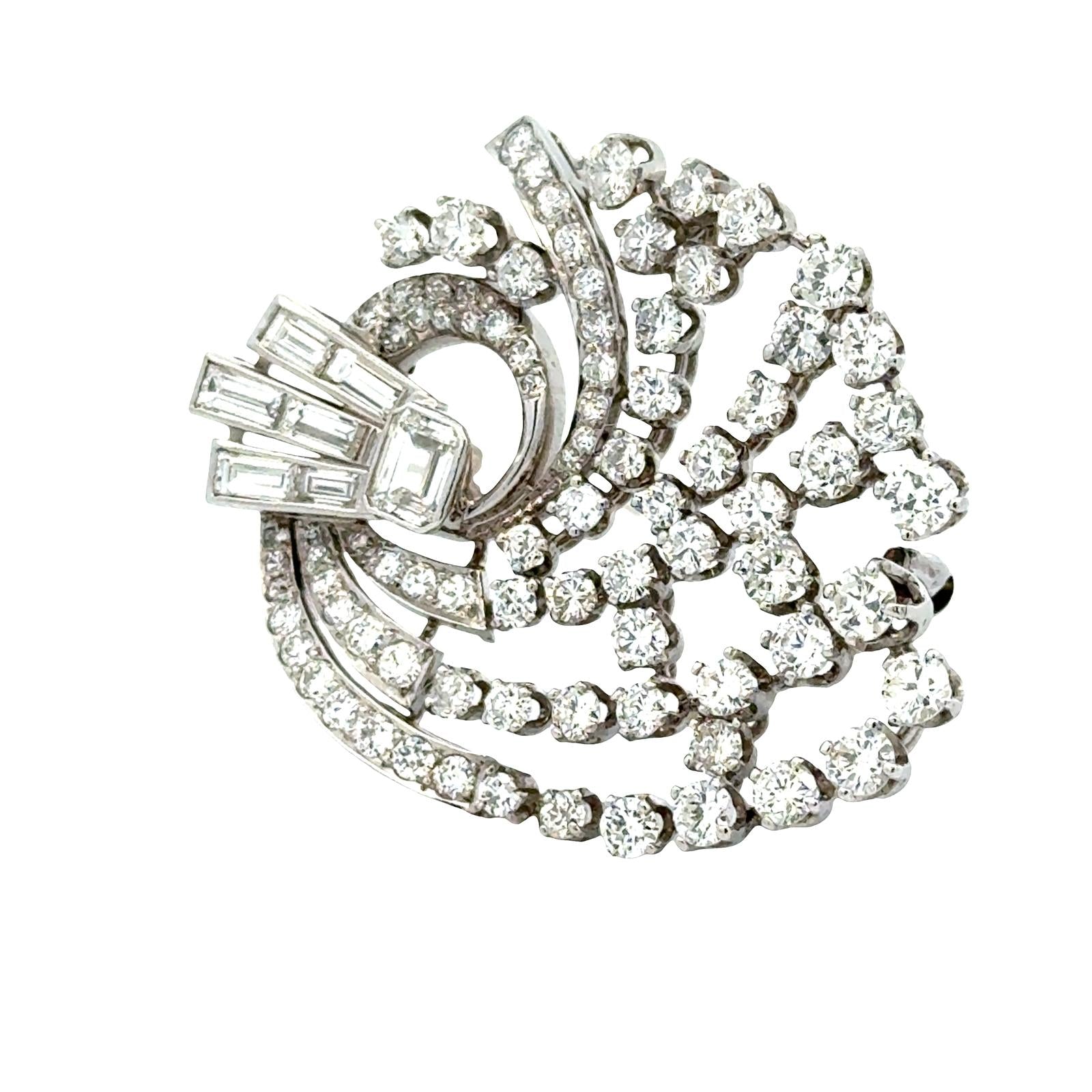 1950's Diamond Platinum Swirl Vintage Brooch Pin