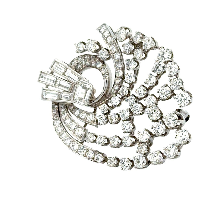 1950's Diamond Platinum Swirl Vintage Brooch Pin