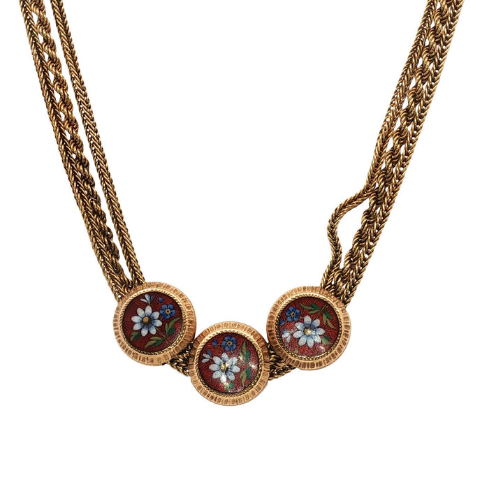 Victorian Enamel Floral Design Gold Choker Tassel Necklace Antique