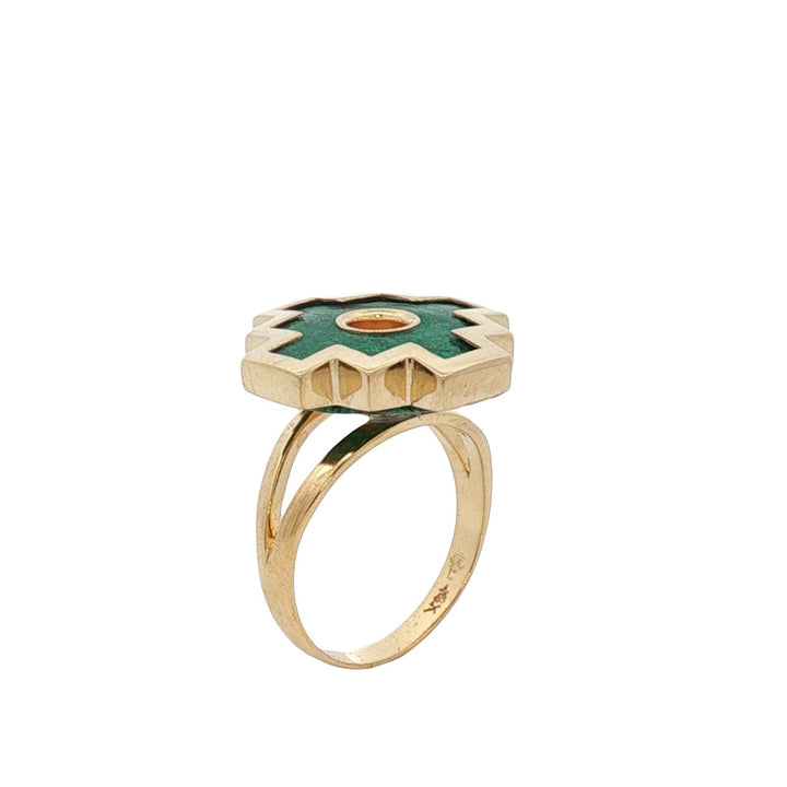 Malachite 18 Karat Yellow Gold Chakana Vintage Ring