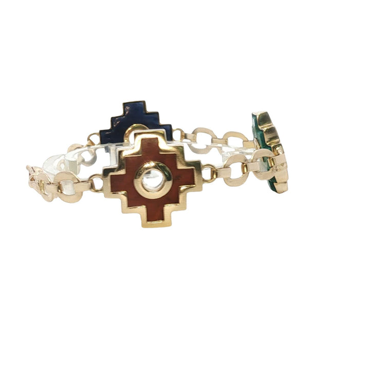 Malachite Sodalite 18 Karat Yellow Gold Chakana Link Bracelet
