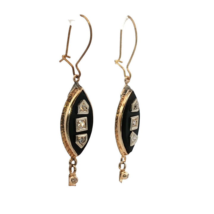 Victorian Onyx Diamond 18 Karat Yellow Gold Dangle Drop Antique Earrings