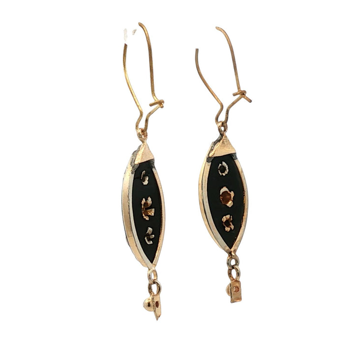 Victorian Onyx Diamond 18 Karat Yellow Gold Dangle Drop Antique Earrings