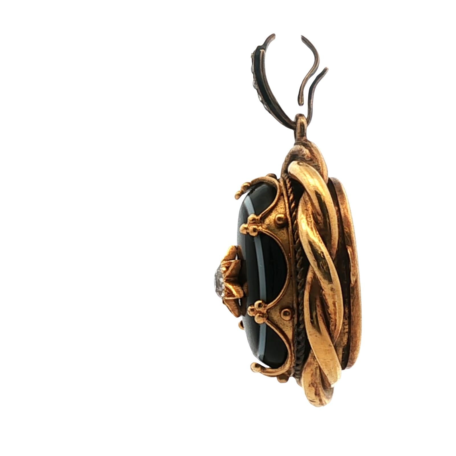 Victorian Diamond Onyx 18 Karat Yellow Gold Antique Locket Pendant