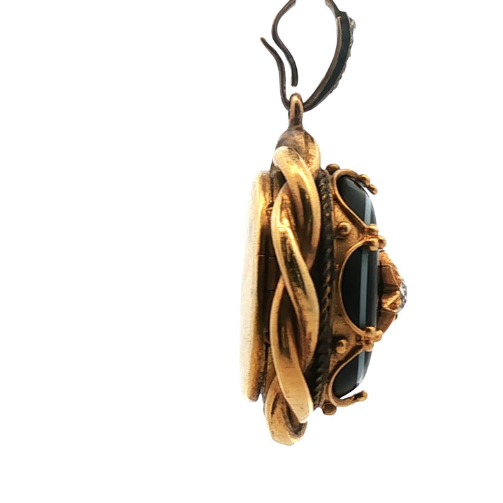 Victorian Diamond Onyx 18 Karat Yellow Gold Antique Locket Pendant