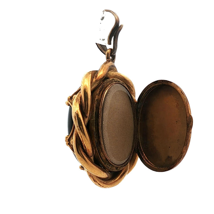 Victorian Diamond Onyx 18 Karat Yellow Gold Antique Locket Pendant