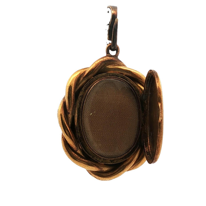 Victorian Diamond Onyx 18 Karat Yellow Gold Antique Locket Pendant