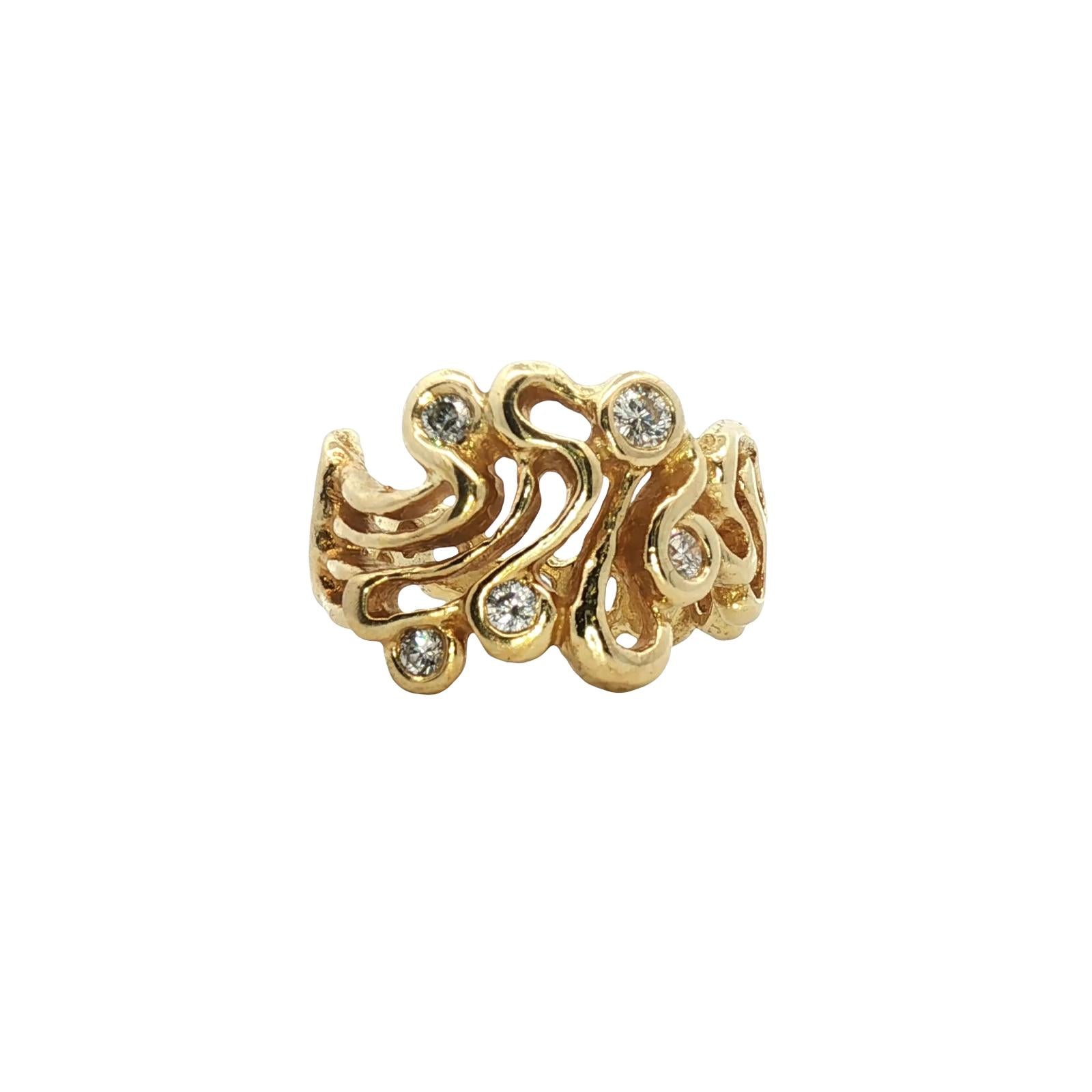 Freeform Diamond 18 Karat Yellow Gold Contemporary Ring