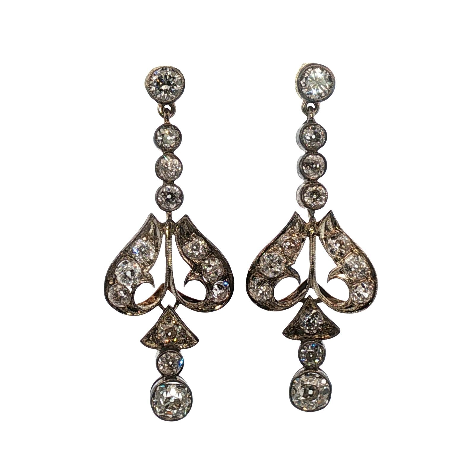Edwardian Diamond 14 Karat White Gold Dangle Drop Antique Earrings