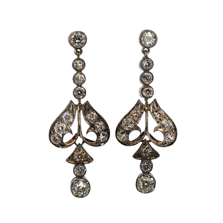 Edwardian Diamond 14 Karat White Gold Dangle Drop Antique Earrings