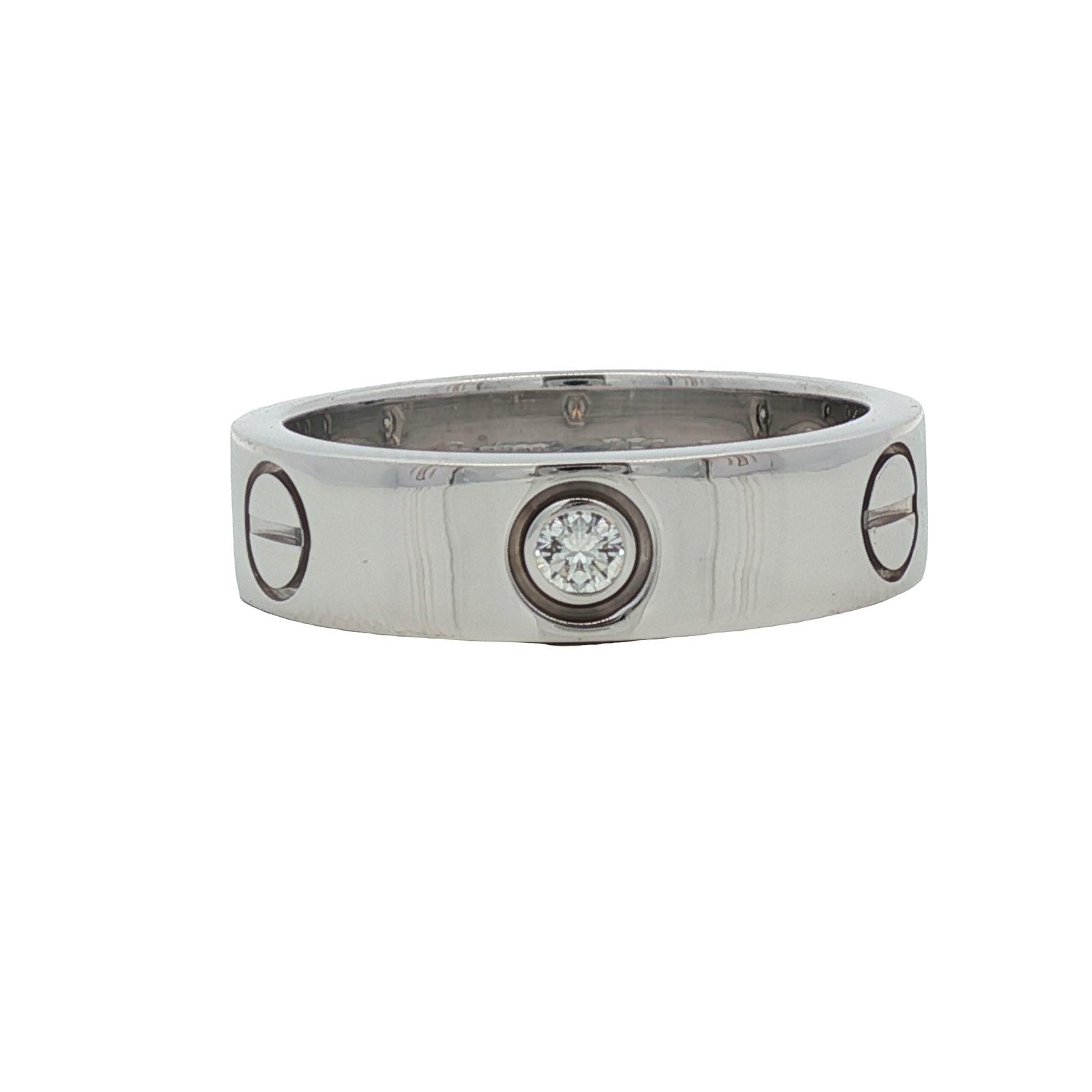 Cartier LOVE 3 Diamond 18KWG Classic Model Band Ring Size 56 (US 7.5) B&P's