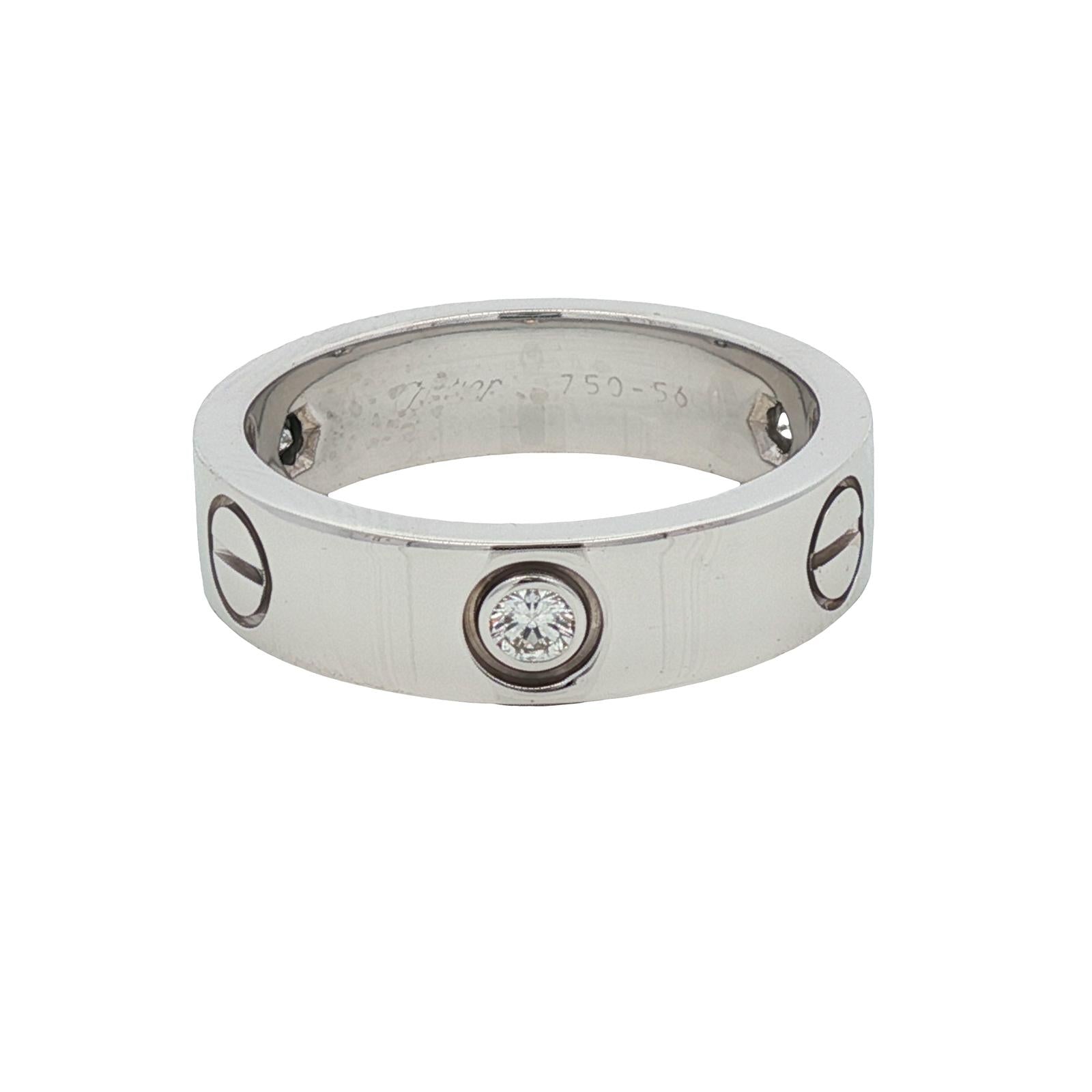 Cartier LOVE 3 Diamond 18KWG Classic Model Band Ring Size 56 (US 7.5) B&P's