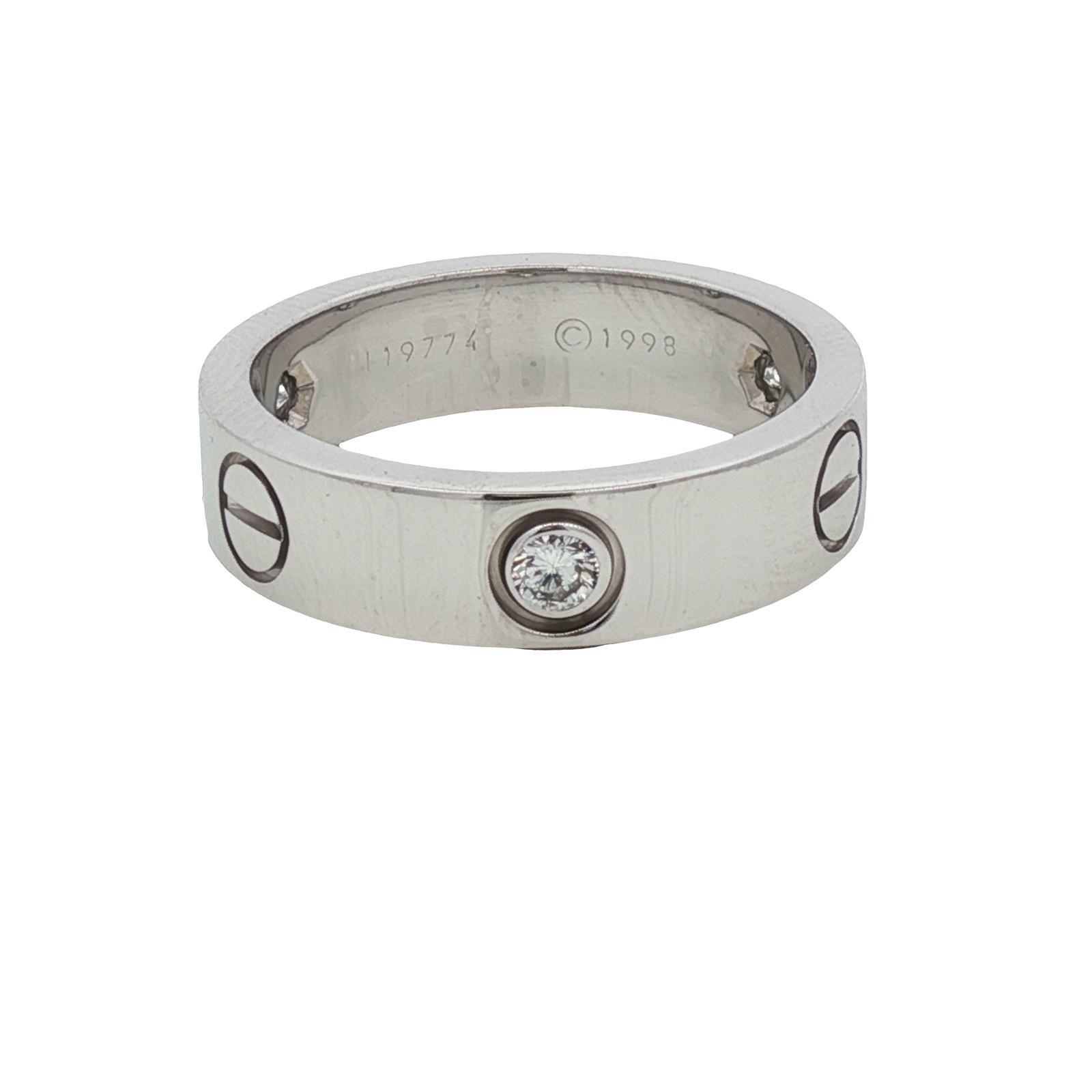 Cartier LOVE 3 Diamond 18KWG Classic Model Band Ring Size 56 (US 7.5) B&P's