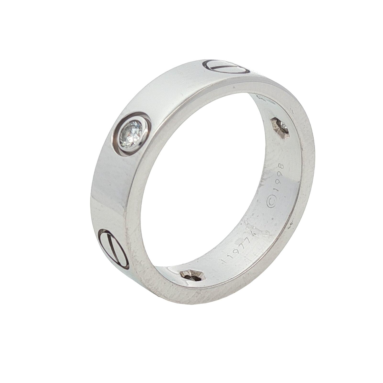 Cartier LOVE 3 Diamond 18KWG Classic Model Band Ring Size 56 (US 7.5) B&P's