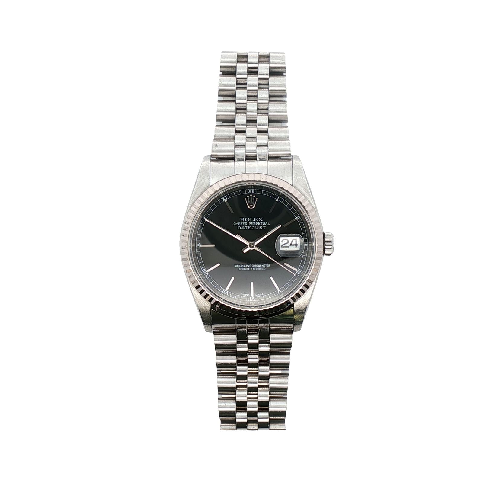 Rolex Datejust 36mm 16234 Black Dial Fluted Bezel Jubilee Bracelet Circa 2004