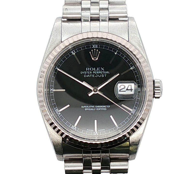 Rolex Datejust 36mm 16234 Black Dial Fluted Bezel Jubilee Bracelet Circa 2004