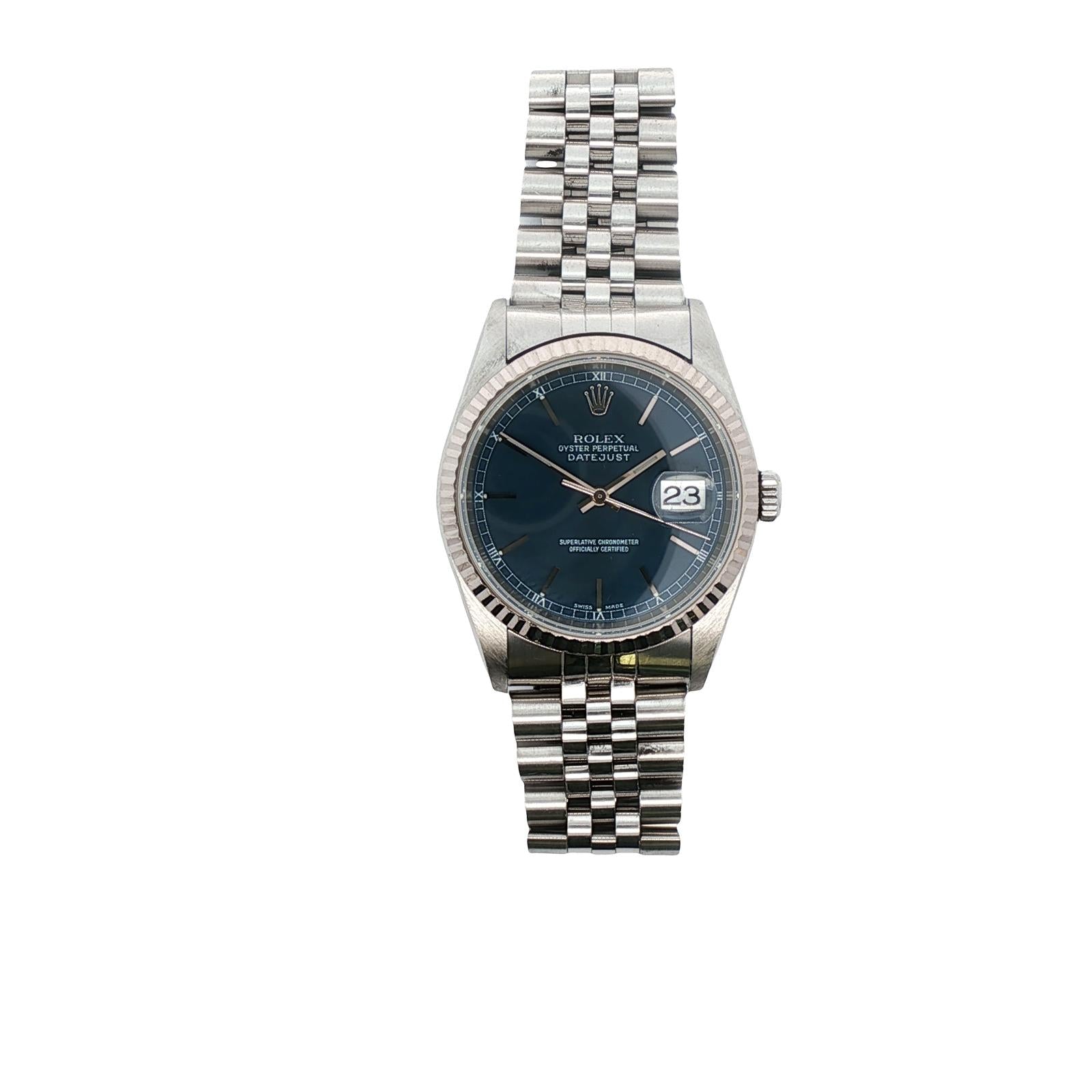 Rolex Datejust 36mm 16234 Blue Dial Fluted Bezel Jubilee Bracelet Circa 2002