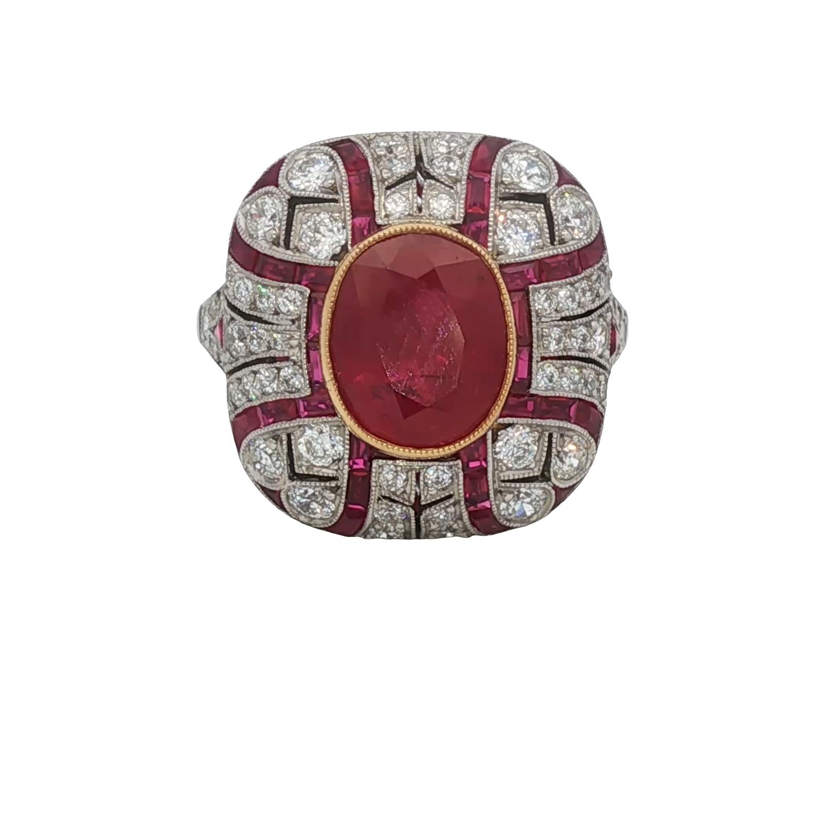 Burma Ruby Diamond Platinum Vintage Cocktail Ring