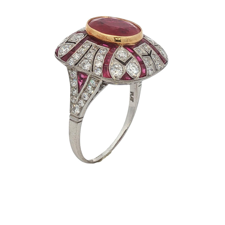 Burma Ruby Diamond Platinum Vintage Cocktail Ring