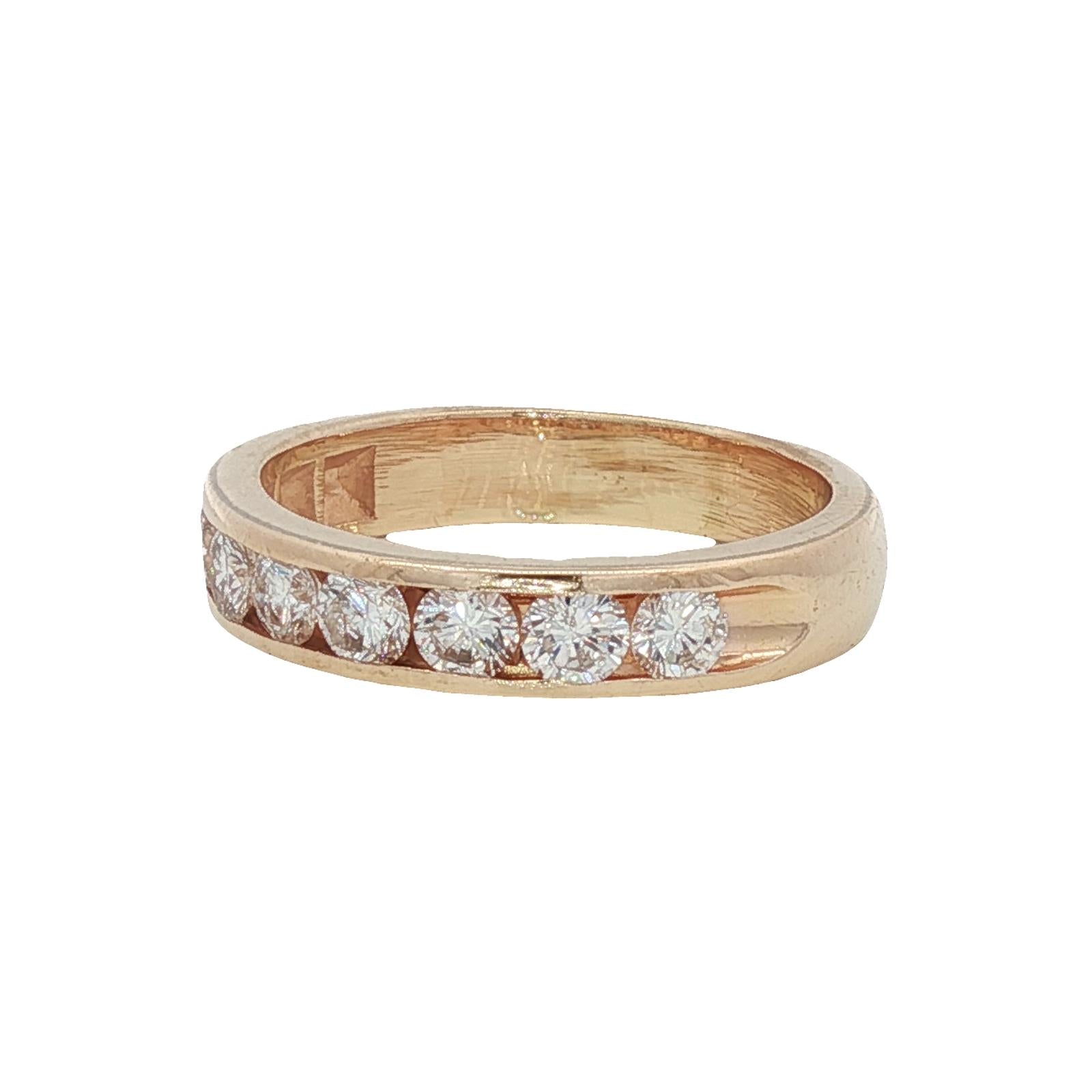Channel Set Round Brilliant Cut Diamond 14 Karat Yellow Gold Wedding Band Ring