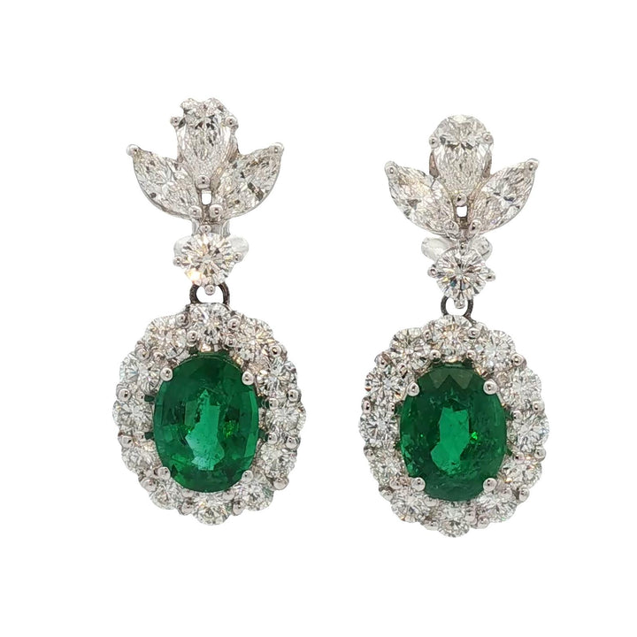 Emerald Diamond 18 Karat White Gold Drop Leverback Earrings New