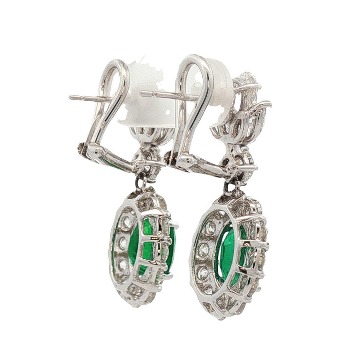 Emerald Diamond 18 Karat White Gold Drop Leverback Earrings New