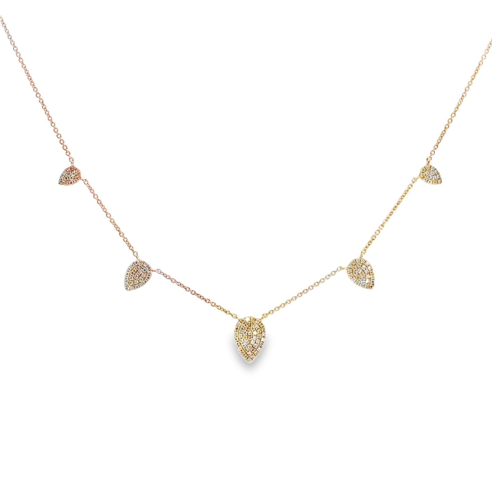 Pavé Diamond Drop 5 Station 14 Karat Rose Gold Link Modern Necklace