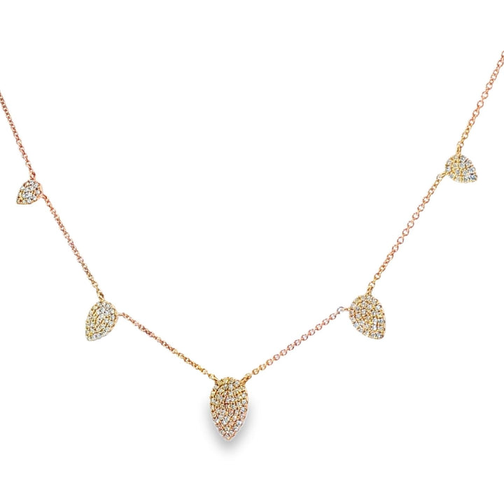 Pavé Diamond Drop 5 Station 14 Karat Rose Gold Link Modern Necklace