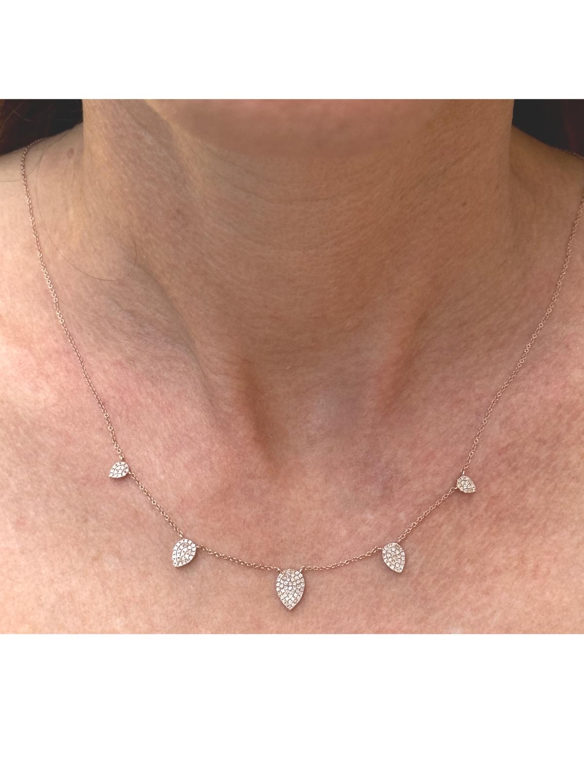 Pavé Diamond Drop 5 Station 14 Karat Rose Gold Link Modern Necklace