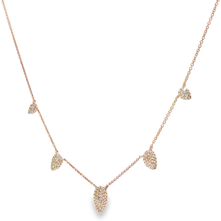 Pavé Diamond Drop 5 Station 14 Karat Rose Gold Link Modern Necklace