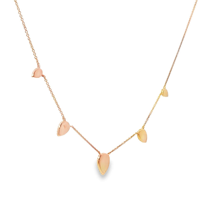 Pavé Diamond Drop 5 Station 14 Karat Rose Gold Link Modern Necklace