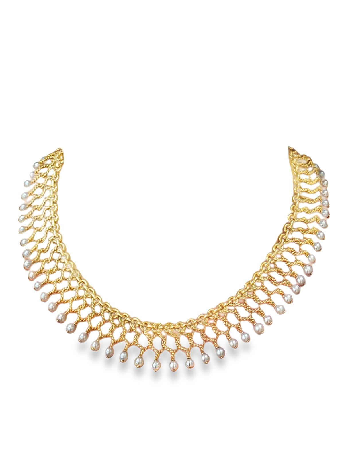 Mid-20th Century Spritzer & Fuhrmann 18KYG and Pearl Choker Link Necklace