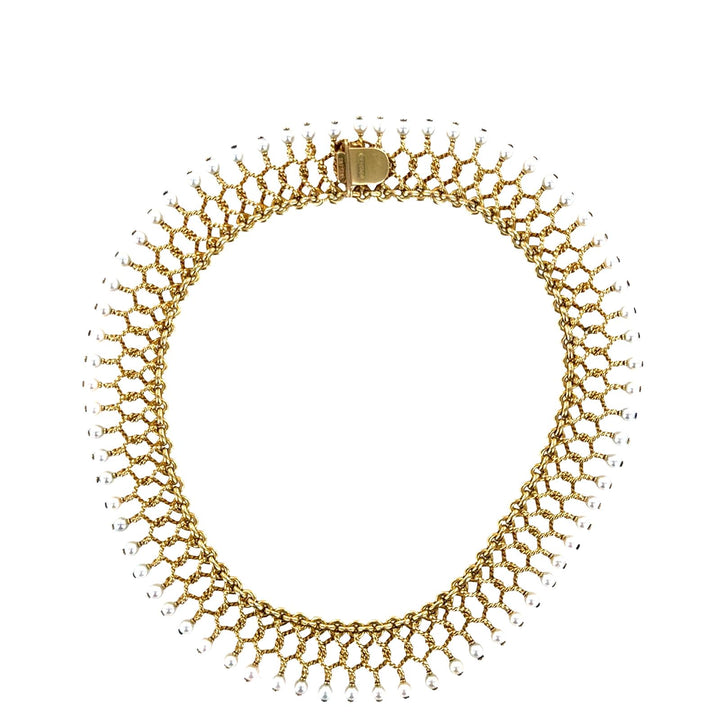 Mid-20th Century Spritzer & Fuhrmann 18KYG and Pearl Choker Link Necklace