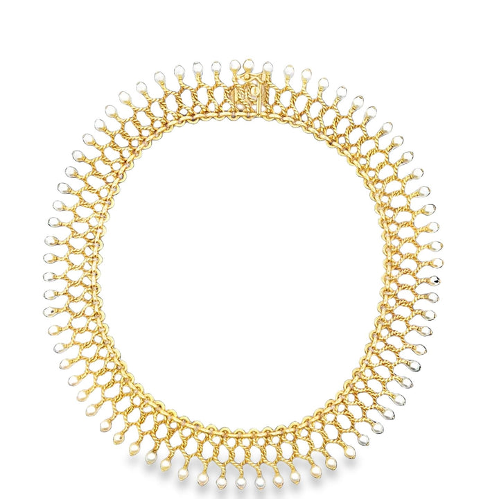 Mid-20th Century Spritzer & Fuhrmann 18KYG and Pearl Choker Link Necklace