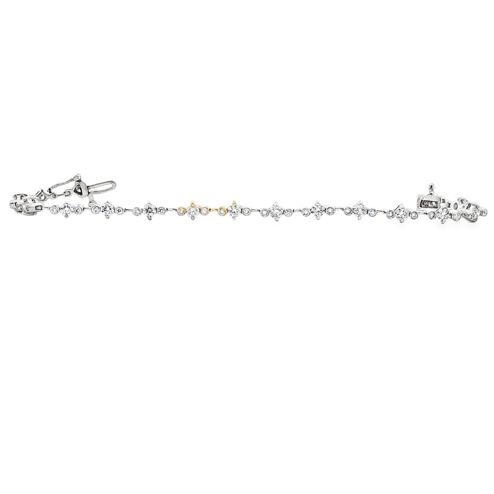 3.50 CTW Round Brilliant Cut Diamond 14 Karat White Gold Modern Link Bracelet