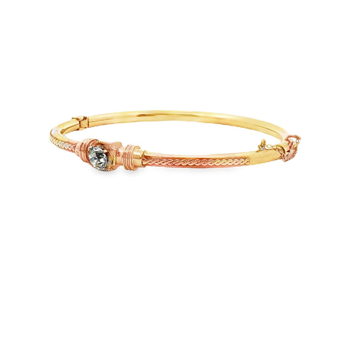 Early 20th Century Edwardian Old Mine Cut Diamond 14KYG Hinged Bangle Bracelet