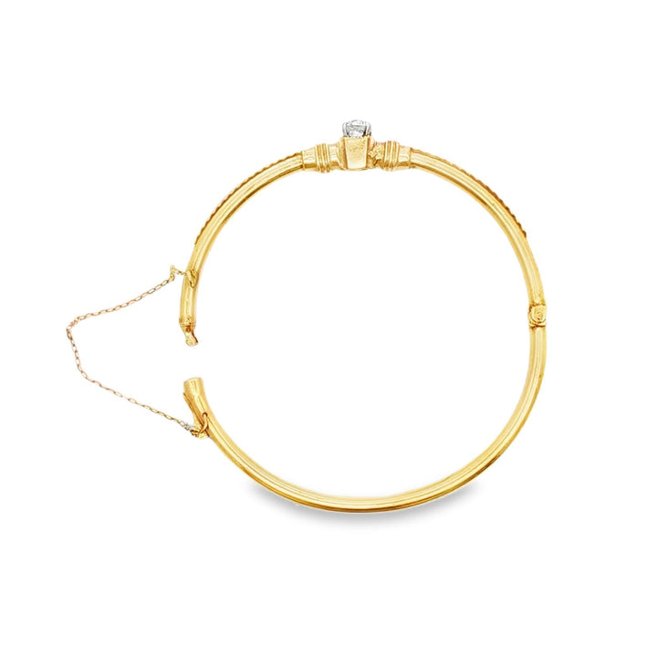 Early 20th Century Edwardian Old Mine Cut Diamond 14KYG Hinged Bangle Bracelet