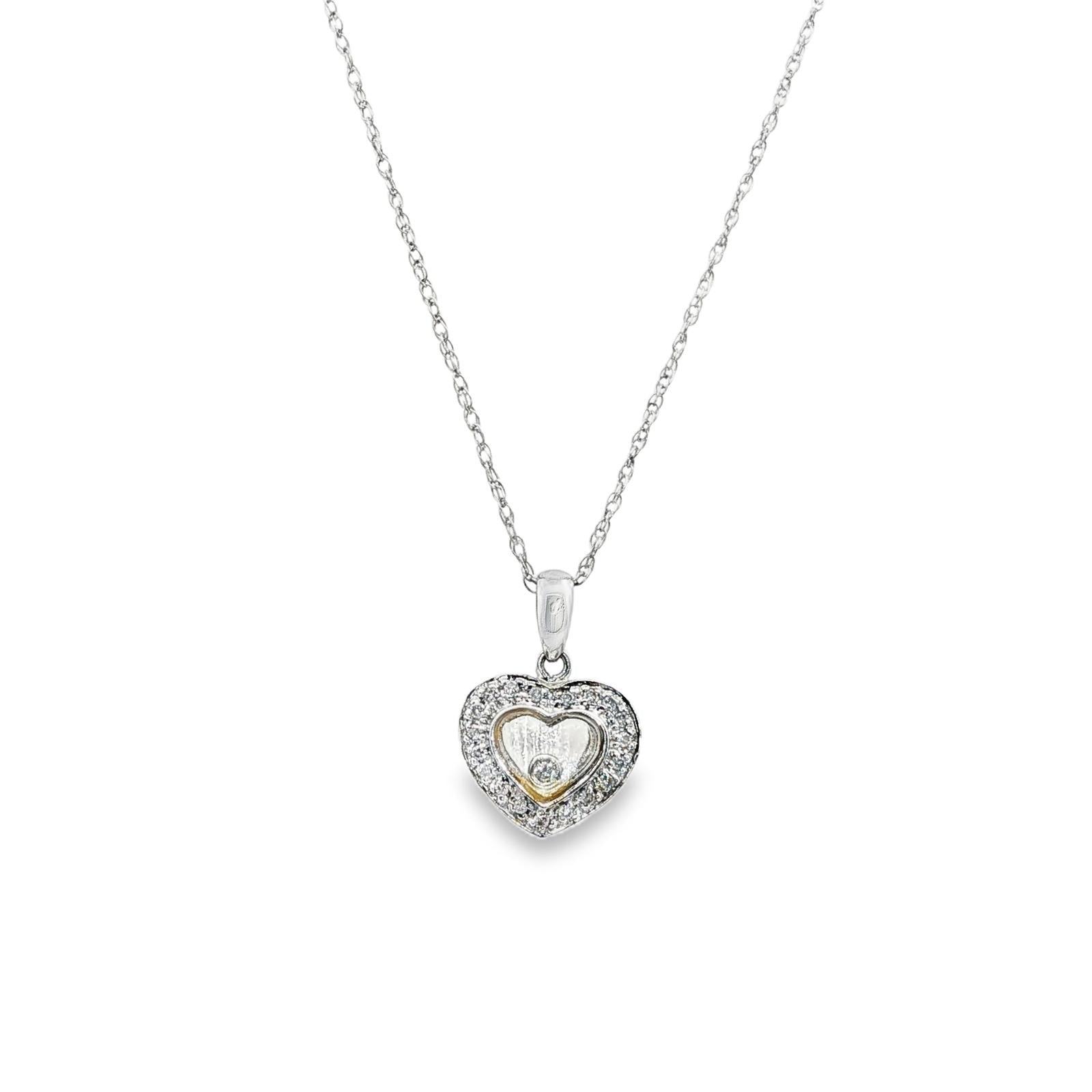 Diamond Floating Heart 14 Karat White Gold Pendant Necklace