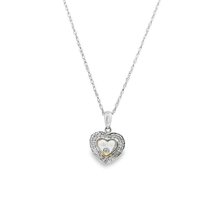 Diamond Floating Heart 14 Karat White Gold Pendant Necklace