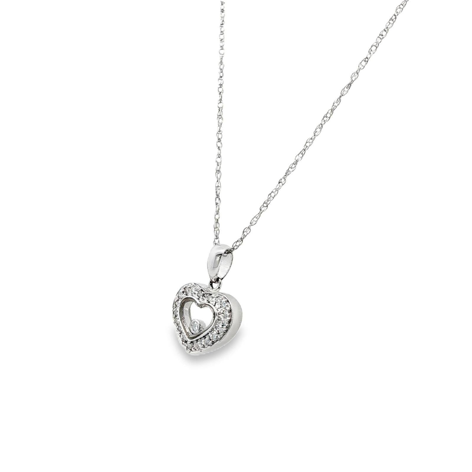 Diamond Floating Heart 14 Karat White Gold Pendant Necklace