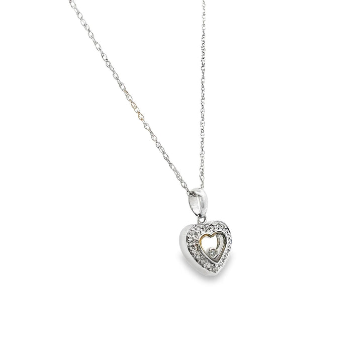 Diamond Floating Heart 14 Karat White Gold Pendant Necklace