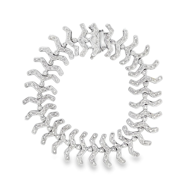 2.50 CTW Round Brilliant Diamond Fishbone Link 14 Karat White Gold Link Bracelet