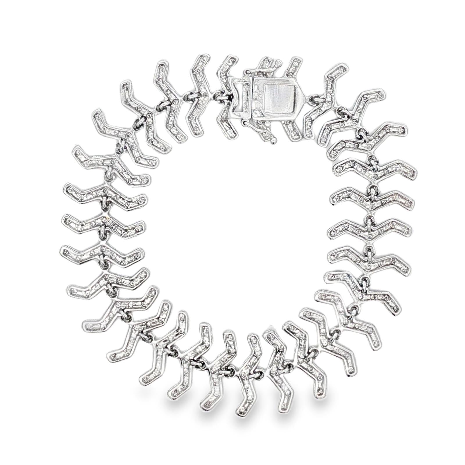 2.50 CTW Round Brilliant Diamond Fishbone Link 14 Karat White Gold Link Bracelet