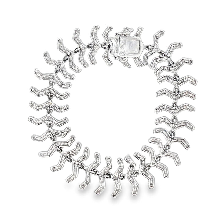 2.50 CTW Round Brilliant Diamond Fishbone Link 14 Karat White Gold Link Bracelet