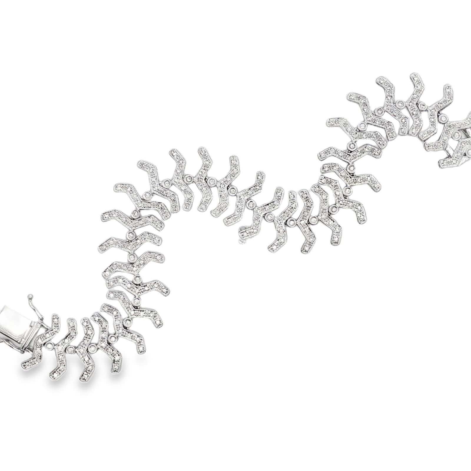 2.50 CTW Round Brilliant Diamond Fishbone Link 14 Karat White Gold Link Bracelet